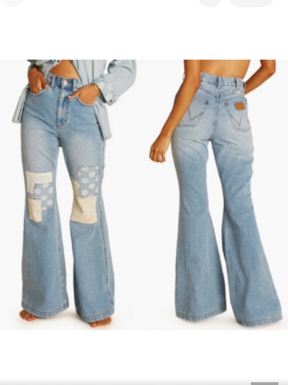 Wrangler Blue Flare Jeans with Patchwork vintage boho